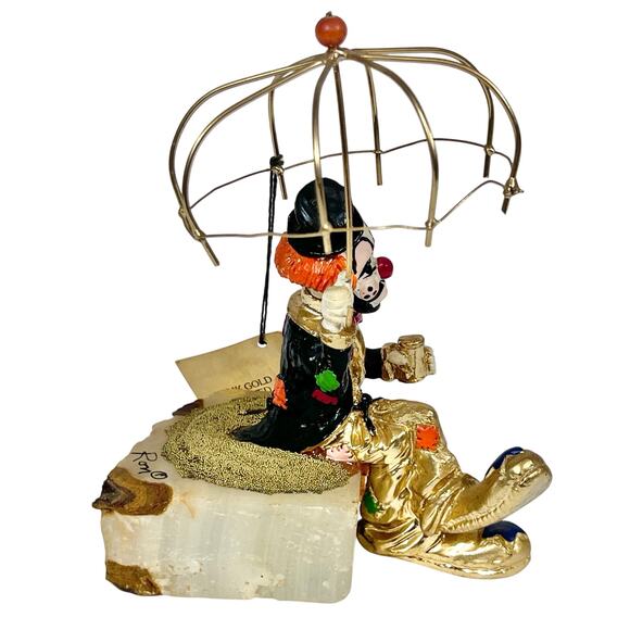 Ron Lee Hobo Clown with Umbrella Figurine Gold Onyx Hand Painted Signed 1987 - Picture 2 of 16